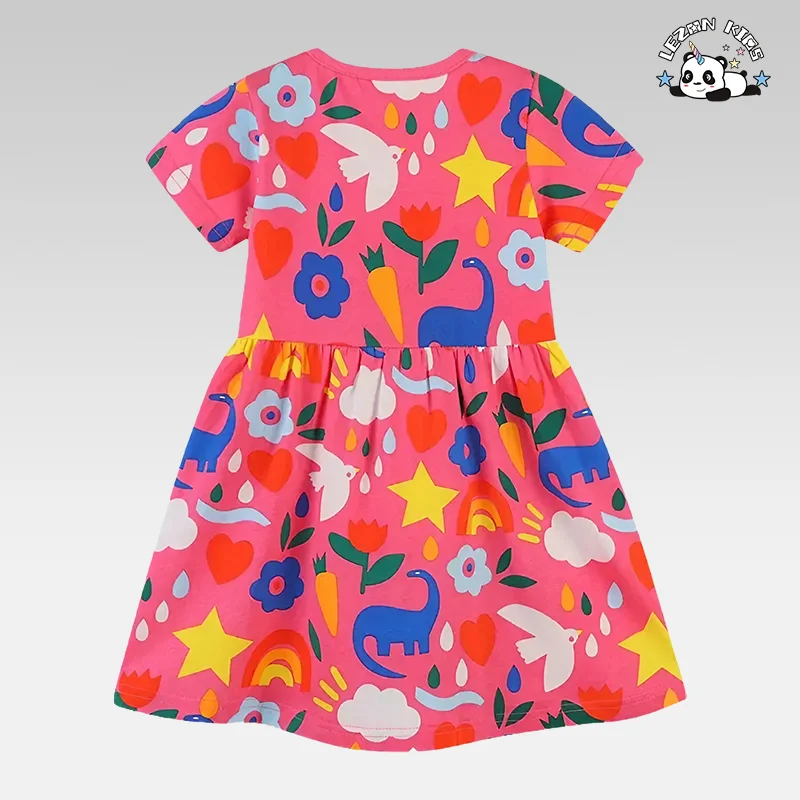 LEZONKIDS - Toddler Kids Baby Girl Summer Princess Dress Short Sleeve Floral Print Cotton Party Casual Clothes Dresses For Girls